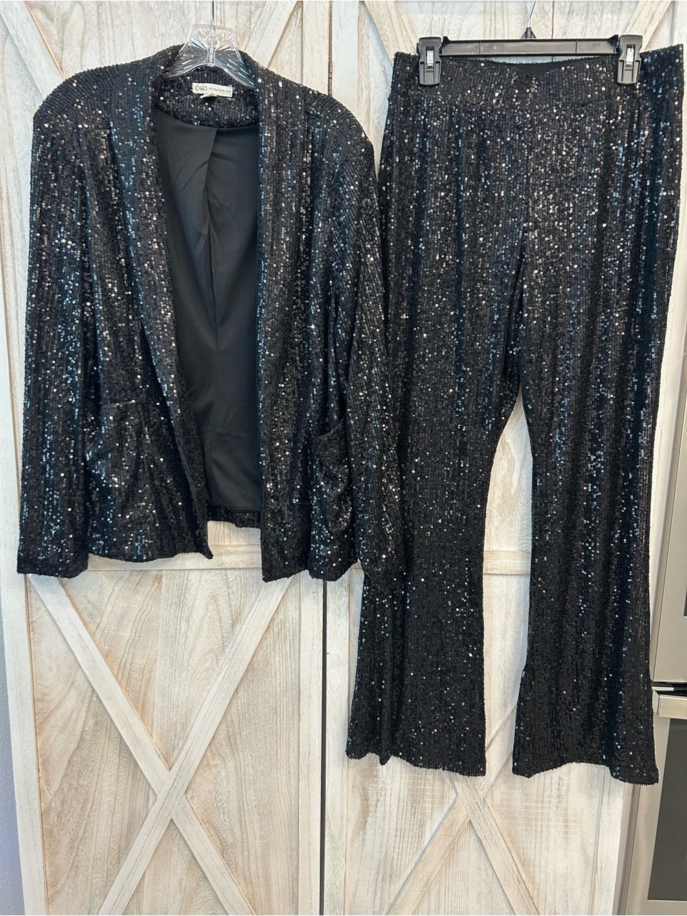 Cato Black Sequin Boot Cut Pants with Matching Jacket
